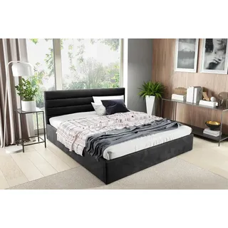 BETTSO Doppelbett Polsterbett Bett mit dekorativ Kopfstütze und Bettkasten BELLA 180 x 200 cm Schwarz - Schwarz
