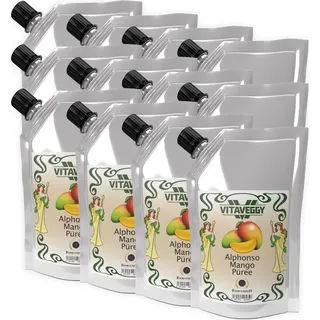 VITAVEGGY INDISCHE-MANGO-FRUCHT Früchte-Püree 12x 1kg ohne Aroma- Farb- & Konservierungsmittel von Food-United geeignet für Babybrei-Obstbrei Maracuja-Mango-Saft-Smoothie-Sorbet-Schorle-Cocktail-Quark GVO-Frei Glutenfrei & 100% natürlich