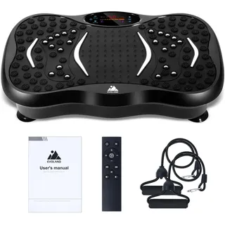 Evoland Fitness Vibrationsplatte 3D mit 5 Programm Modi Ausrüstung für Ganzkörperübungen Heimtraining, mit Bluetooth Lautsprecher 2 Widerstandsbänder