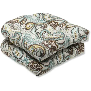 Pillow Perfect Tamara Paisley Quarz-Sitzkissen für Außen- und Innenbereich, getuftet, runde Rückenlehne, 2 Stück, Blau