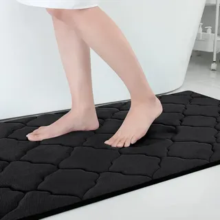 Homaxy Memory Foam Badezimmerteppich rutschfest Badematte Weich Badteppich Saugfähige Badvorleger Waschbar Pflegeleichte Duschvorleger - 60 x 120 cm, Schwarz