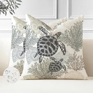 Miuyunya Outdoor Kissen Seestern 40x40 cm Wetterfest Maritim Kissenbezüge 2er Set Seepferdchen Schildkröte Seestern Kissenhülle Frühling Sommer Polster Wasserfest Kissenbezug für Garten Wohnzimmer