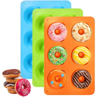 Acooruiteng Donuts Backform 3 Stück 6 Hohlraum Donut Backform Antihaft Donut Form Silikon Donutform Donut Mould Donut Silikonform Donut Formen für Donuts Muffins Kuchen Kekse Bagels Blau Grün Orange