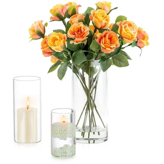 Inweder Vase Glas Zylinder Blumenvase - 3 Pcs Vasen Deko Klaren Glasvase für Hochzeit Tischdeko Windlicht Glas Kerzenständer Kerzenhalter für Stumpenkerzen Schwimmende Kerzen Esstisch Wohnzimmer