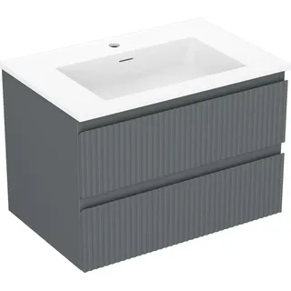Mexen Rivel Badezimmerschrank 70 cm mit Waschbecken Otis, 2 Schubladen, geriffelt, Graphit matt/Weiß matt - 91A20-07047-2-BFF66?