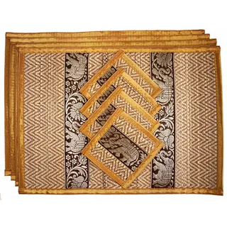 CCcollections Handgewebte Tischsets und Untersetzer aus Korbgeflecht Alternative zu Kunststoff hitzebeständig leicht zu reinigen perfekt für die Esstischdekoration (Mittleres Helles Gold)