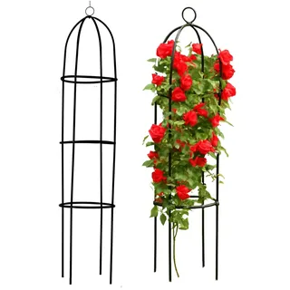 Kinzo Rosen Rankhilfe 185x40cm – Rankgitter Metall rund für Kletterpflanzen – Blumensäule – Rankturm Schwarz