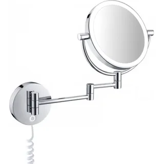 DEUSENFELD WL72CT - Premium LED Doppel Wand Kosmetikspiegel, CTT - stufenlos einstellbarer Farbton von 2700-6500K, LED Touch-Control, 7x Vergrößerung + Normal, Ø20cm, verdeckte Befestigung, verchromt