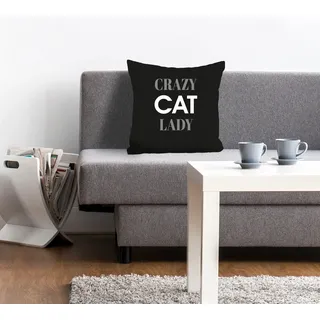 Queence Crazy Cat Lady 40 x 40 cm Schwarz