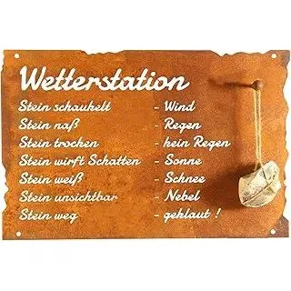 Rost Schild Wetterstein lustig Wetterstation für Stein 42cm x 27,5cm Edelrost Schild Rostdeko Gartendeko rostige Deko Draußen Gartendekoration für den Garten Altdeutsche
