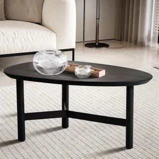 FineBuy Couchtisch 80cm nierenförmig Mango Massivholz schwarz · Wohnzimmertisch mit Dreibein Metallgestell · Moderner Massivholztisch oval Design - Schwarz