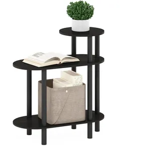 Furinno Turn-N-Tube Ovaler Sofa-Beistelltisch mit 3 Ebenen und offenen Ablagen, Espresso/Schwarz