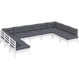 vidaXL 9-tlg. Garten-Lounge-Set mit Kissen Weiß Kiefer Massivholz - Weiß