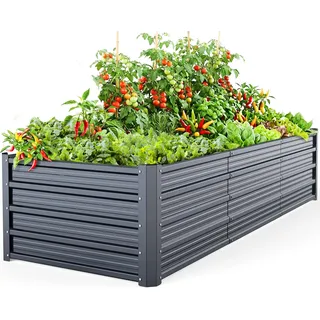 Ohuhu Hochbeet Metall Pflanzenbeet 240x90x45 cm, Hochbeete für Garten aus robustem Stahlblech mit stabilem Design, Rostschutz und Langer Haltbarkeit – Ideal für Gemüse, Kräuter & Blumen Anthrazit