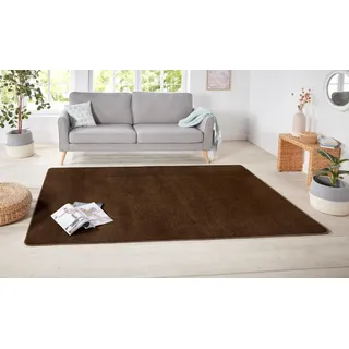 HANSE HOME Nasty Teppich – Wohnzimmerteppich Flauschiger Kurzflor Einfarbig Unifarben für Esszimmer, Wohnzimmer, Kinderzimmer, Flur, Schlafzimmer, Küche – Uni Braun, 140x200cm