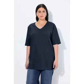 Ulla Popken Damen Basic-v-shirt T-Shirts, Blauschwarz, 50-52 EU