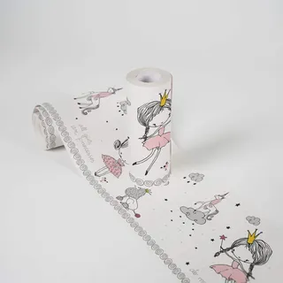 A.S. Création Bordüre selbstklebend 5 m x 15 cm Rosa/Grau/Weiß