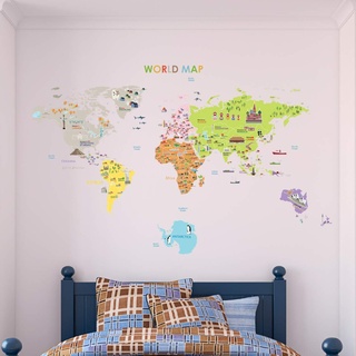 Ambiance Sticker Wandaufkleber-Dekorationsklebstoffe WORD MAP Riesige Weltkarte Wandtattoo für Baby, Kinderzimmer und Wohnzimmer - H70 x L50 cm