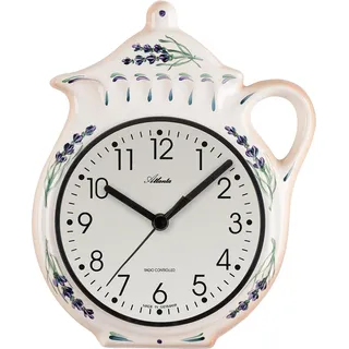 Atlanta 6025 Küchenuhr Wanduhr Küche Funk Keramik beige Teekanne - Beige, Braun, Weiß, Schwarz