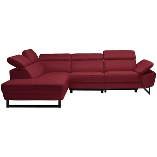 Celina Home Ecksofa , Rot , Leder , Echtleder , Rindleder, Spaltleder , Ottomane links, L-Form , 281x225 cm , Made in Eu , Lederauswahl, Stoffauswahl, seitenverkehrt erhältlich, Hocker erhältlich, Rücken echt , Wohnzimmer, Sofas & Couches, Wohnlandschaften, Ecksofas