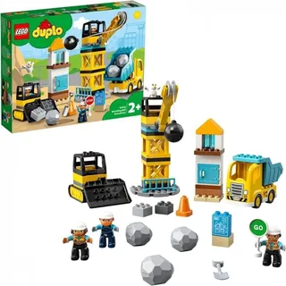 LEGO 10932 DUPLO Baustelle mit Abrissbirne, Spielzeug mit Baustellenfahrzeugen wie LKW, Kran und Bagger, Motorikspielzeug für Kinder ab 2 Jahre - Silber