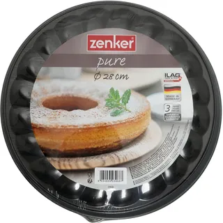 Zenker Springform mit Flach- und Rohrboden Ø 28 cm PURE, Backform mit 2 Böden, Kuchenformen-Set, mit Antihaftbeschichtung, einfaches Entformen für saftige Kuchen (Farbe: schwarz), Menge: 1 Stück