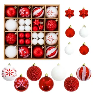 Flow fire Plastik Rot Weiße Weihnachtskugeln, Christbaumkugeln Kunststoff mit Aufhängen für Weihnachtsbaum, Party Dekorationen