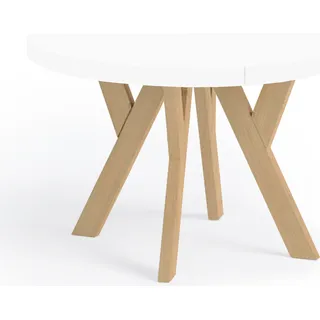 Runder Ausziehbarer Tisch für Esszimmer, PERO, Loft-Stil, Skandinavische, Durchmesser: 110 / 210 cm, Farbe: Weiss / Buche Natur - Weiß