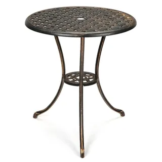 Bistrotisch für Terrasse - Runder Outdoor Kaffee-/Beistelltisch - Metall - Zum Zusammenbauen - Für Garten, Terrasse, Balkon - Bronze/Schokobraun