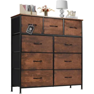 Sweetcrispy Kommode mit Stoff-Schubladen, Sideboard mit 9 Stoff-Schubladen, Schubladenschrank, Organisationsmöbel für Küche, Büro, Flur, TV-Schrank mit Schubladen,Rost