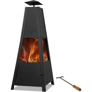 GARDEBRUK® Terrassenofen Garten mit Abdeckung Schürhaken 102cm Gross Eckig XXL Stahl Feuerstelle Feuerkorb Terrasse Balkon Holz Ofen Kamin Outdoor