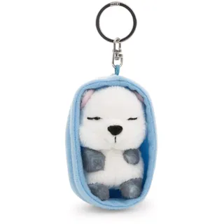 NICI Schlüsselanhänger Sleeping Pets Schneefuchs 8cm im Körbchen - bunt - Treuer-Plüschbegleiter für Rucksack oder Tasche, Schlüsselhalter für Klein und Groß | 63169