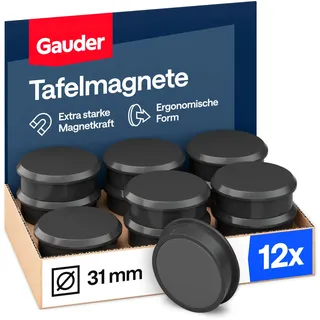 GAUDER Magnete für Magnettafel & Kühlschrank (31x10mm - 12 STK - schwarz) | Starke, große Tafelmagnete aus Ferrit, Whiteboard- und Kühlschrankmagnete, runder Magnet mit Halt, für Büro, Schule, Haushalt
