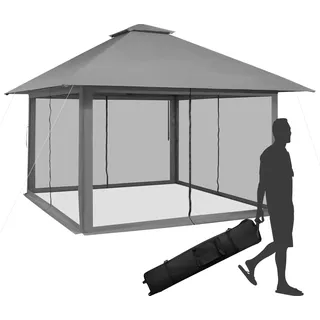 COSTWAY 4x4m Pavillon, Gartenpavillon mit Netzseitenwänden, UV-Schutz 50+, Pop-Up Faltpavillon höhenverstellbar, inkl. Tragetasche mit Rollen, für Garten, Terrasse, Hinterhof (Grau) - Grau