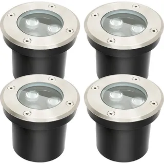 Wolketon 4x 3W LED Bodenleuchte Bodenstrahler Aussen-Beleuchtung IP67 Rund Beleuchtung - Schwarz