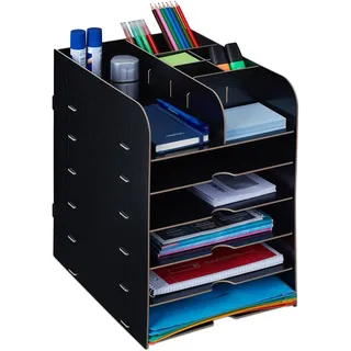 Relaxdays Schreibtisch Organizer mit Dokumentenablage 12 Fächer 34,5 x 25 x 32 cm Schwarz
