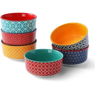 DOWAN Creme Brulee Schälchen 6er Set, 120 ml Porzellan Souffle Förmchen Backofenfest, Kleine Auflaufform, Ragout Fin Schalen, Mikrowellen-, Airfryer- und Spülmaschinenfest, Ø 9 cm Mehrfarbig