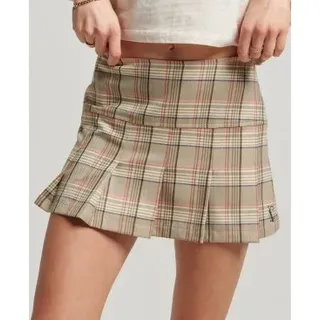 Superdry für Damen. W7210267A Beigefarbener Faltenrock 1/2 karierter Faltenrock (S), Lässig, Polyester