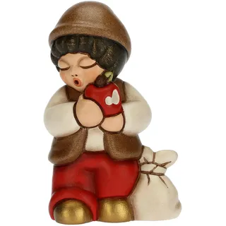 Thun - Krippe 2022 - Figur Krippe Kind mit Apfel aus Keramik, handverziert, rotes Kleid - Klassische Linie Krippe - 4,3 x 3 x 6,5 cm h