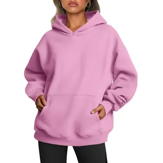 Trendy Queen Damen-Kapuzenpullover, übergroß, Fleece, langärmelig, Pullover, Herbst-Outfits mit Tasche, Pink, S
