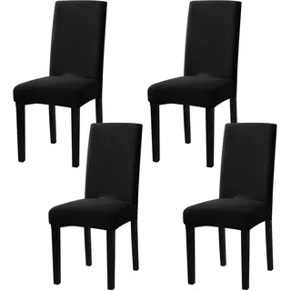 mafudoxi Stuhlhussen 4er Set, Stretch Abnehmbare Waschbar Stuhlbezug, Stretch Stuhlhusse mit Gummiband, für Hotel, Bankett, Restaurant, Haus, Party, Hochzeit(Black, 4Stück)