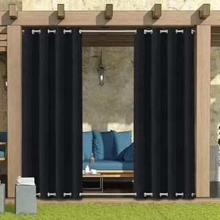 LiveGo Outdoor Vorhang Wetterfest Wasserdicht mit ösen,Outdoorvorhänge Gardinen für draußen Balkon terrasse Pavillon Aussen Outdoorvorhang Sonnenschutz Vorhänge Garten,Schwarz,1 Stück|132x274cm(BxH)