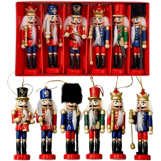 THE TWIDDLERS - 6 Traditionelle Weihnachts Nussknacker aus Holz, 13cm - Soldat Ornamente Baumbehang Christbaumschmuck Weihnachtsschmuck