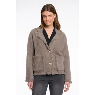 Bouclèjacke RINO & PELLE "SENA", Damen, Gr. S (36), grau (taupe), Bouclé, Obermaterial: 68% Polyamid, 24% Viskose, 8% Polyester, unifarben, regular fit taillenbedeckt, Jacken Bouclèjacke, mit Revers Kragen