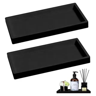 2 Stück Badezimmer Tablett, Dekotablett aus schwarzem Silikon, Ablageschale für Kosmetik, kleines rechteckiges Tablett für Wohnzimmer, Schlafzimmer, Waschbecken, Badewanne und Küchenspüle - Schwarz