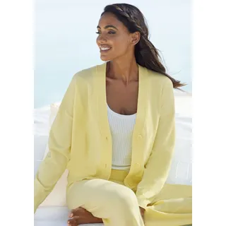 Strickjacke LASCANA, Damen, Gr. 32/34, gelb, Obermaterial: 50% Viskose, 28% Polyester, 22% Nylon, unifarben, Basic, bequem hüftlang, Rippbündchen, Strickjacken Strickjacke, in kurzer Form, Loungewear, Topseller