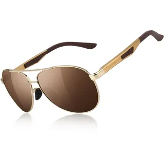 CGID Sonnenbrille Herren Pilotenbrille Polarisiert Al-Mg Metallrahmen Fliegerbrille UV400 Schutz CAT3 CE Fahren Angeln mit Lederetui