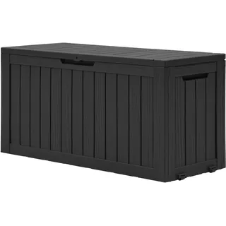 DWVO 270L Aufbewahrungsbox aus Resin mit Rollen, Wasserdichte Gartenbox für Terrassenkissen, Sportgeräte & Gartengeräte, Abschließbar, Schwarz