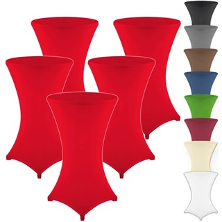 Gräfenstayn 5er-Set Stretch Stehtischhusse Diana mit Öko-Tex Siegel, Verstärkung im Fußbereich Ø60-65cm / Ø70-75cm / Ø80-85cm (Rot, Ø60-65cm)