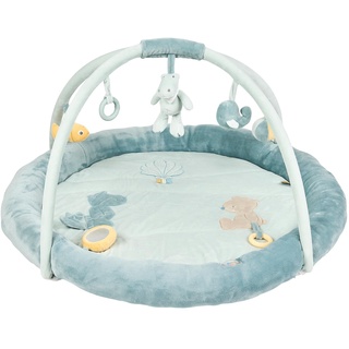 Nattou Runde Krabbeldecke mit Spielbogen und 20 Aktivitäten, Aus Polyester, Krokodil, Bär und Wal, ? Ca.90 cm, Romeo, Jules und Sally, Hellblau